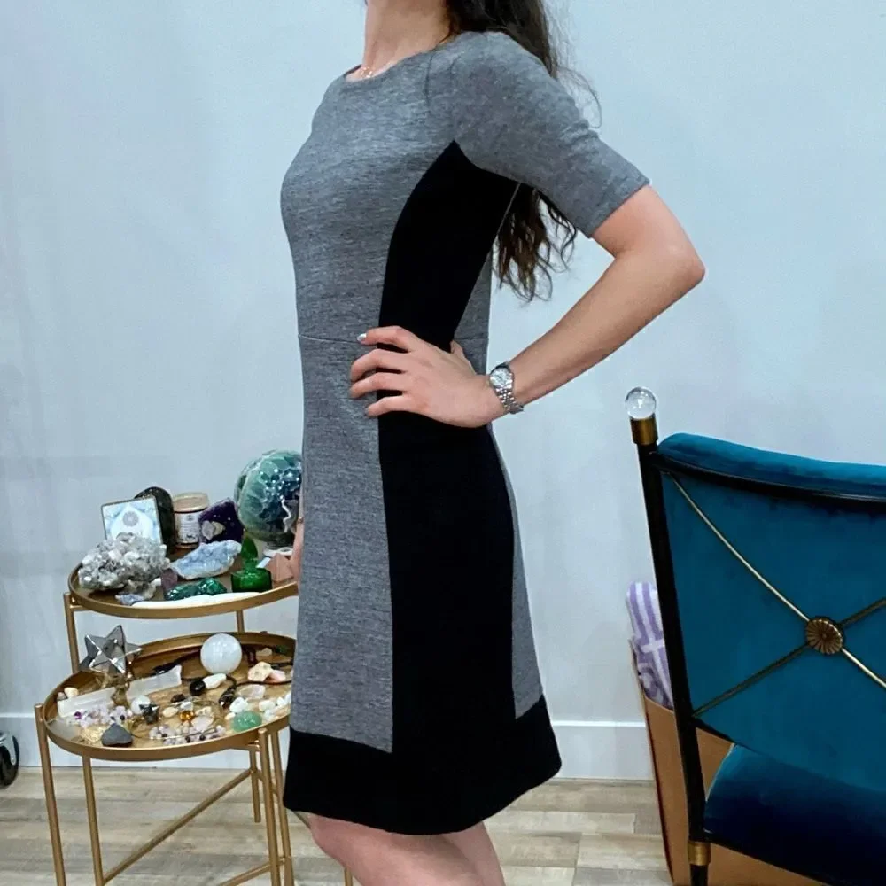 🌟 J CREW Monochrome Gray Black Jersey Dress